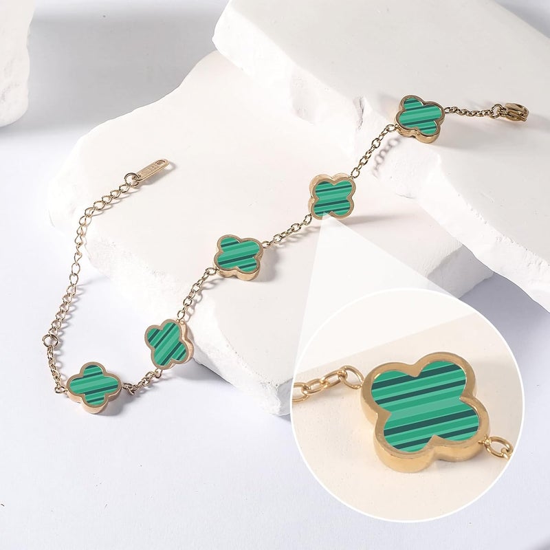 GRBeid double sided 18K Gold Plated Clover Bracelet for Women, Dupe Four Leaf Flower Lucky Chain Bangle, Cute Jewelry Gift for Her Mom Wife - Image 2